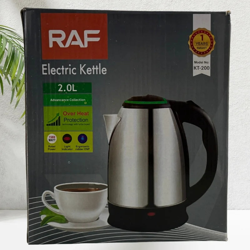 Automatic Electric Kettle 2 Liter Stainless Steel Cordless 1500W with Overheat Protection