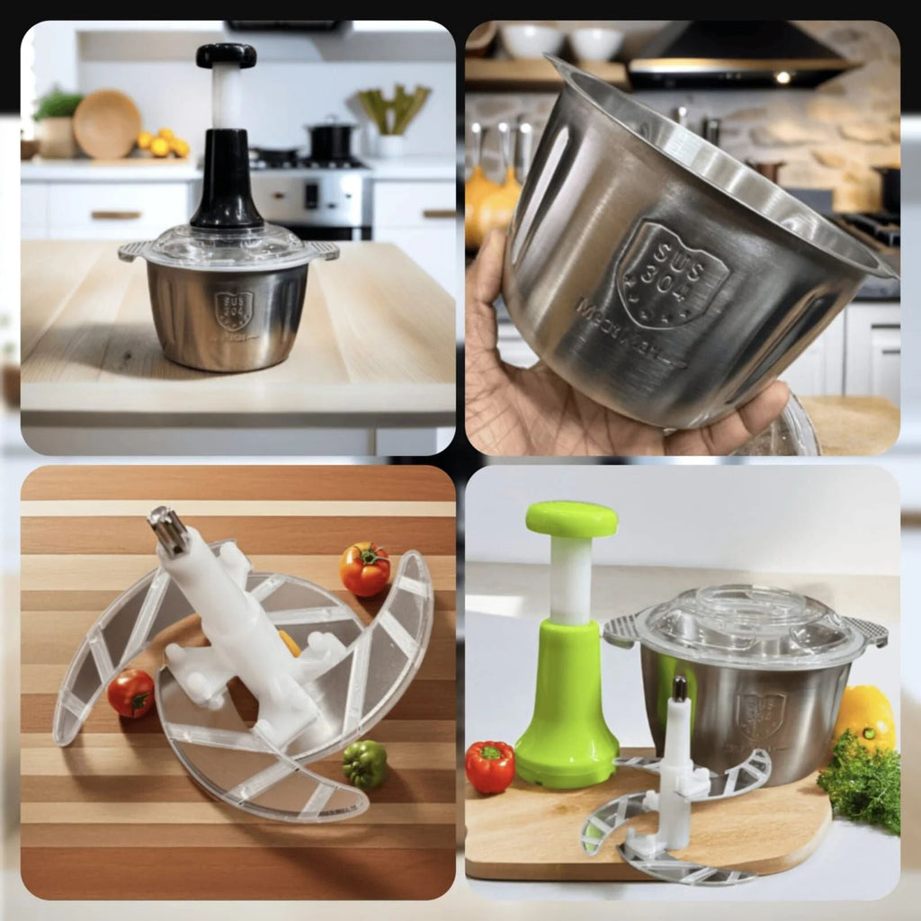 2L Manual Food Chopper | Stainless Steel Bowl & 4 Sharp Blades Random Colour