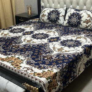 3 Pcs Crystal Cotton Printed Double Bedsheet