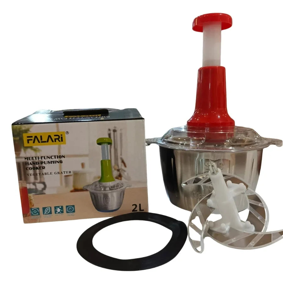 2L Manual Food Chopper | Stainless Steel Bowl & 4 Sharp Blades Random Colour