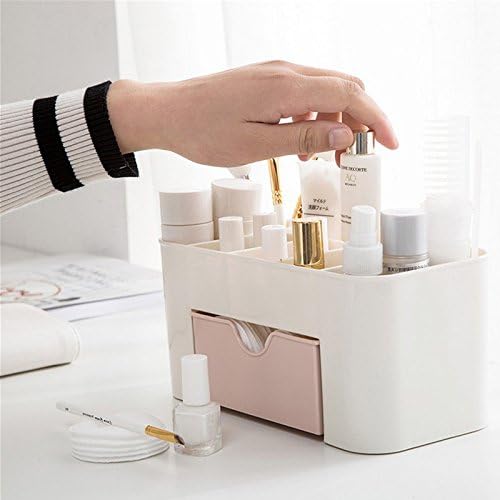Plastic Makeup Organizer with Drawer | Desktop Cosmetics & Makeup Brush Storage Box | Office & Stationery Organizer