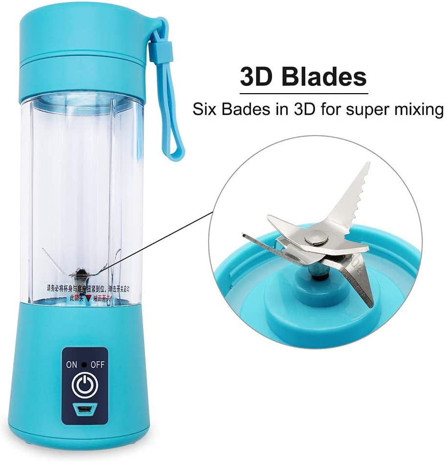 Portable 6-Blade USB Rechargeable Juicer Blender (Random Colour)