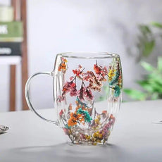 Dry Flowers Double Wall Glass Cup