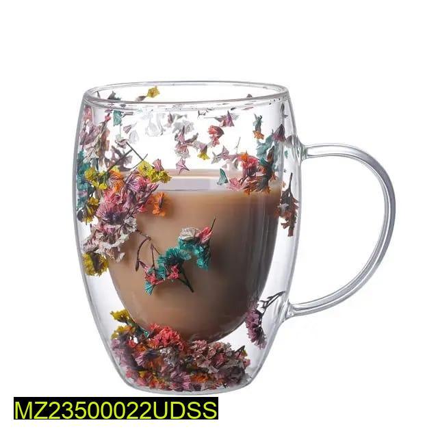 Dry Flowers Double Wall Glass Cup