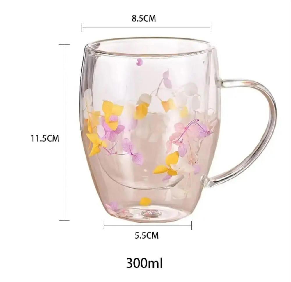 Dry Flowers Double Wall Glass Cup