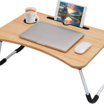 Laptop Table | Beige Color | Foldable Legs, Tablet Groove & Cup Slot | Perfect for Working, Reading, Writing, and Eating