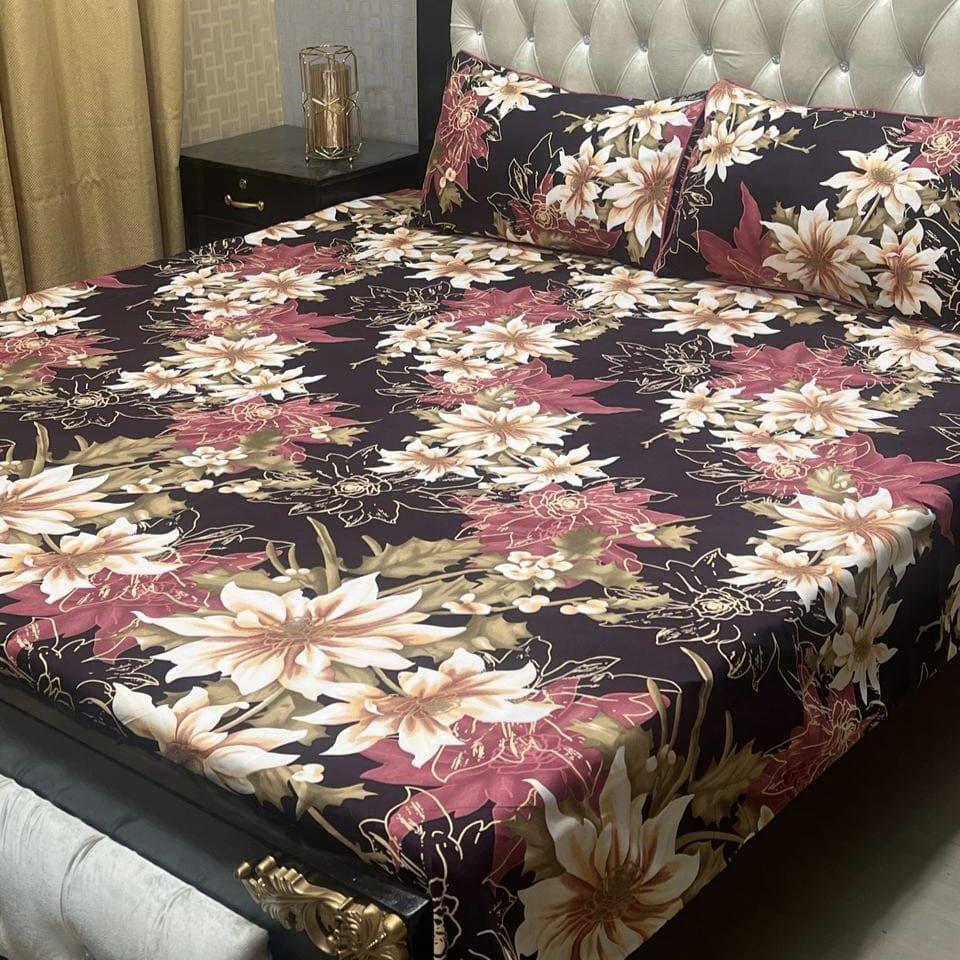 Crystal Cotton Printed Double Bedsheet 3pcs