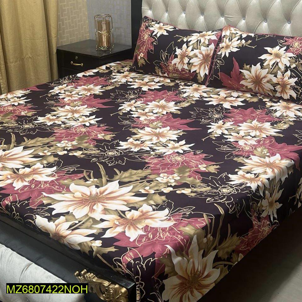 Crystal Cotton Printed Double Bedsheet 3pcs