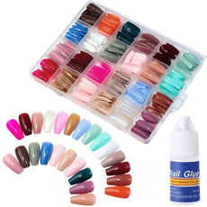 Full Cover Nails with Glue | 24 Shades | 576 Pcs