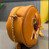 Round Retro Crossbody Handbag | Caramel Faux Leather with Artistic Print for Women