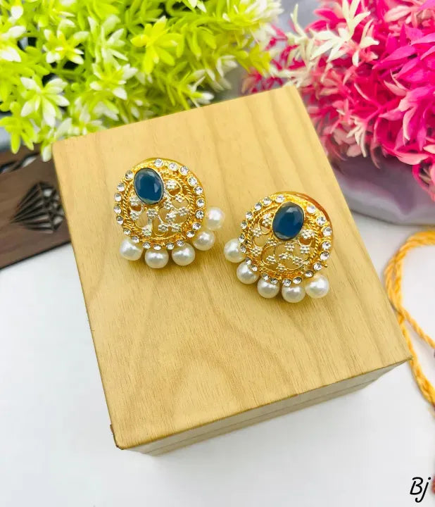 Elegant Peacock Pearl & Kundan Stud Earrings