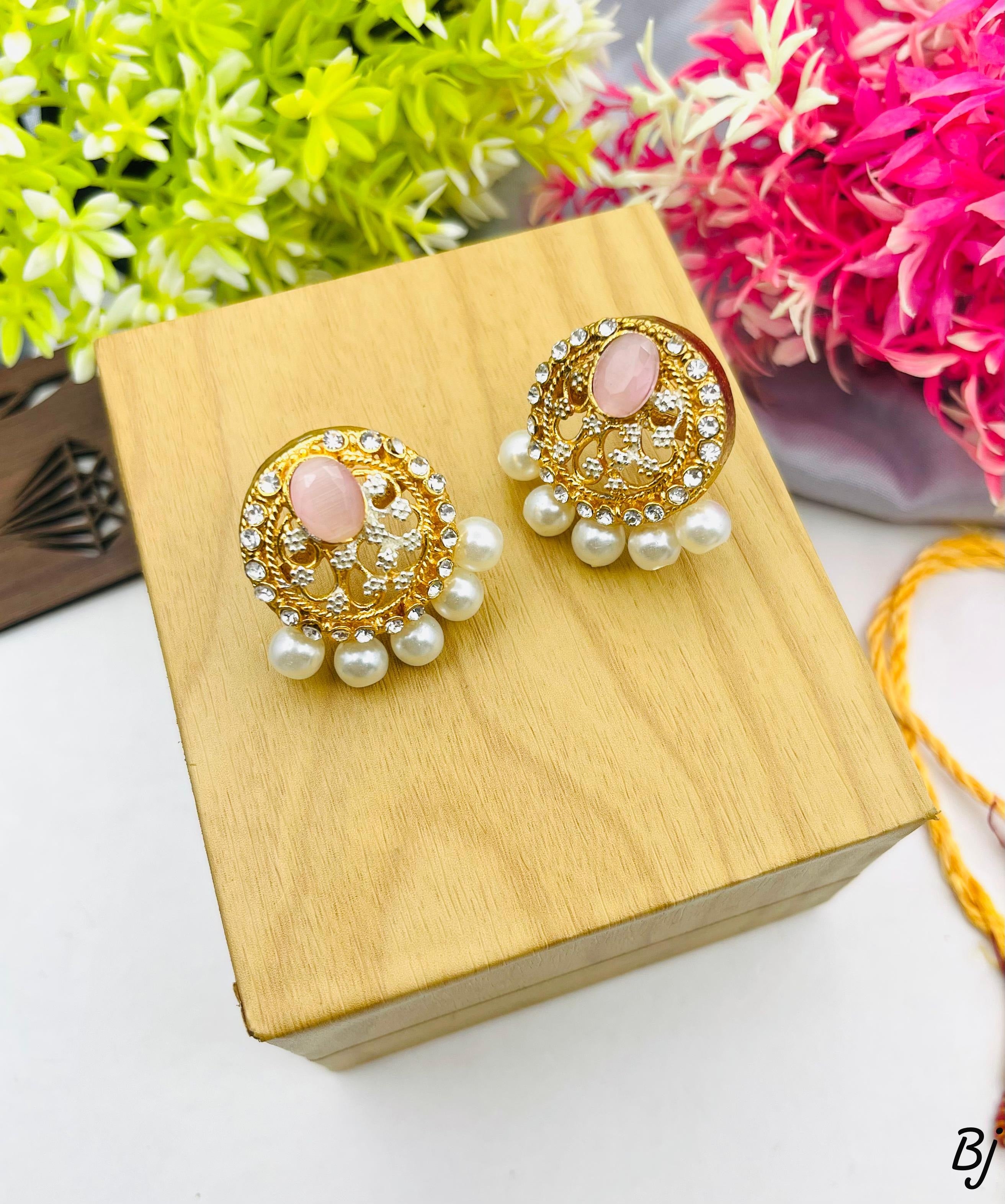 Elegant Peacock Pearl & Kundan Stud Earrings