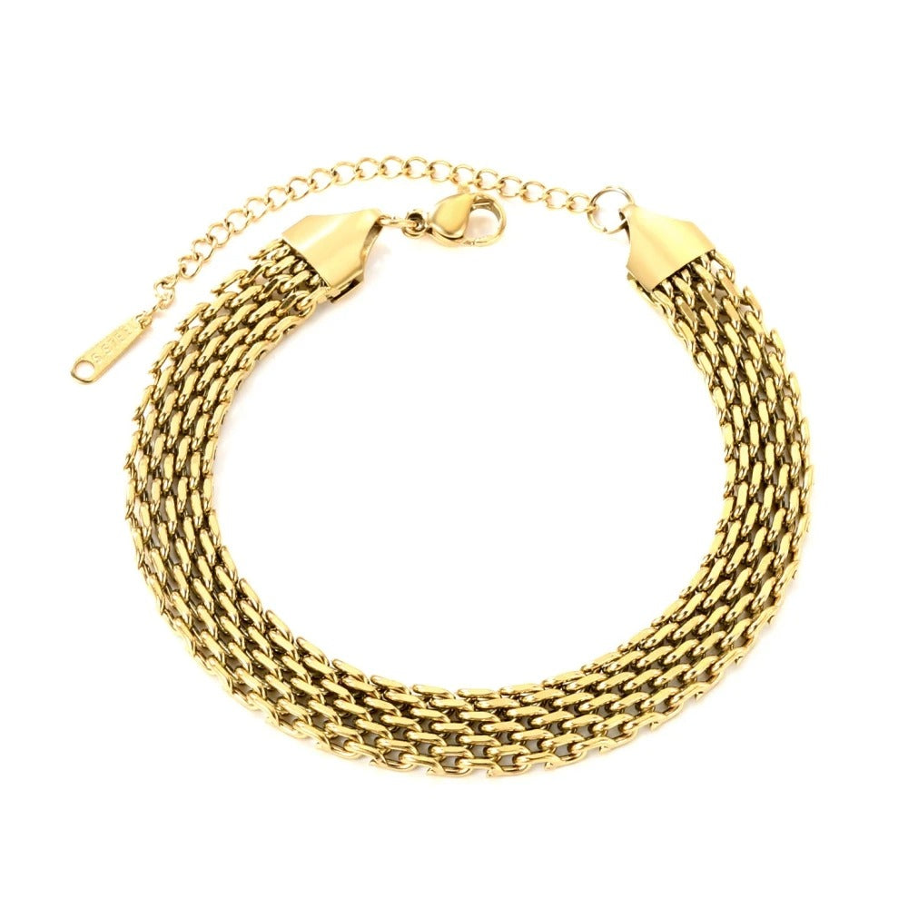 Stainless Steel Gold Plated Chunky Chain Bracelet Double Strand Adjustable Minimalist Jewelry for Women