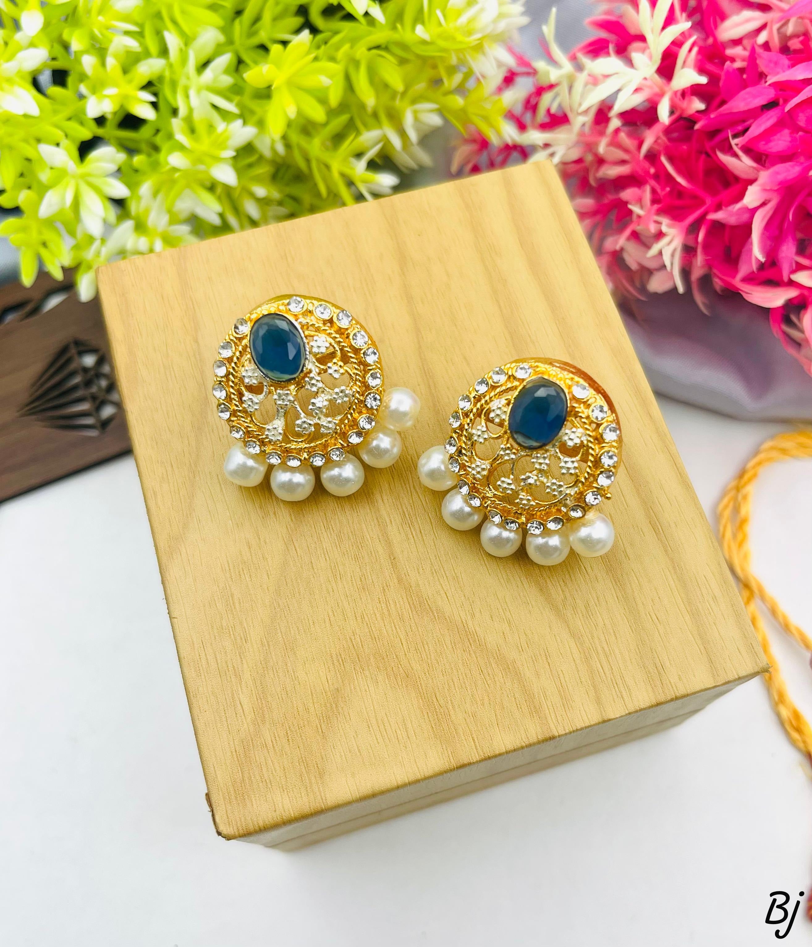 Elegant Peacock Pearl & Kundan Stud Earrings