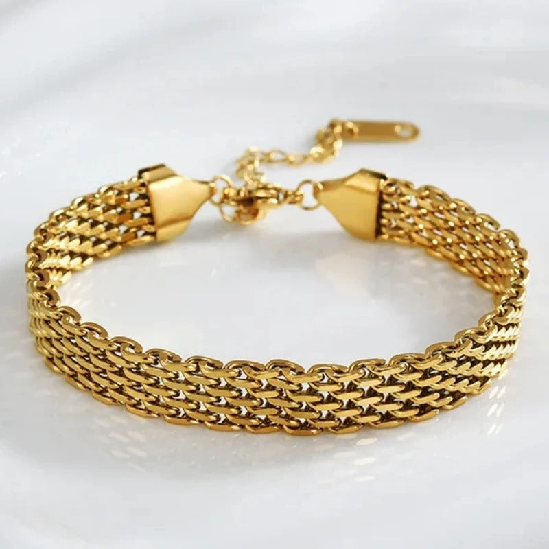 Stainless Steel Gold Plated Chunky Chain Bracelet Double Strand Adjustable Minimalist Jewelry for Women