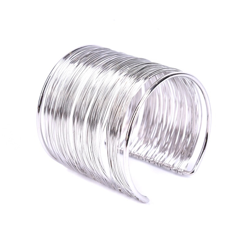Multilayer Metal Wires Strings Open Bangle Wide Cuff Bracelet