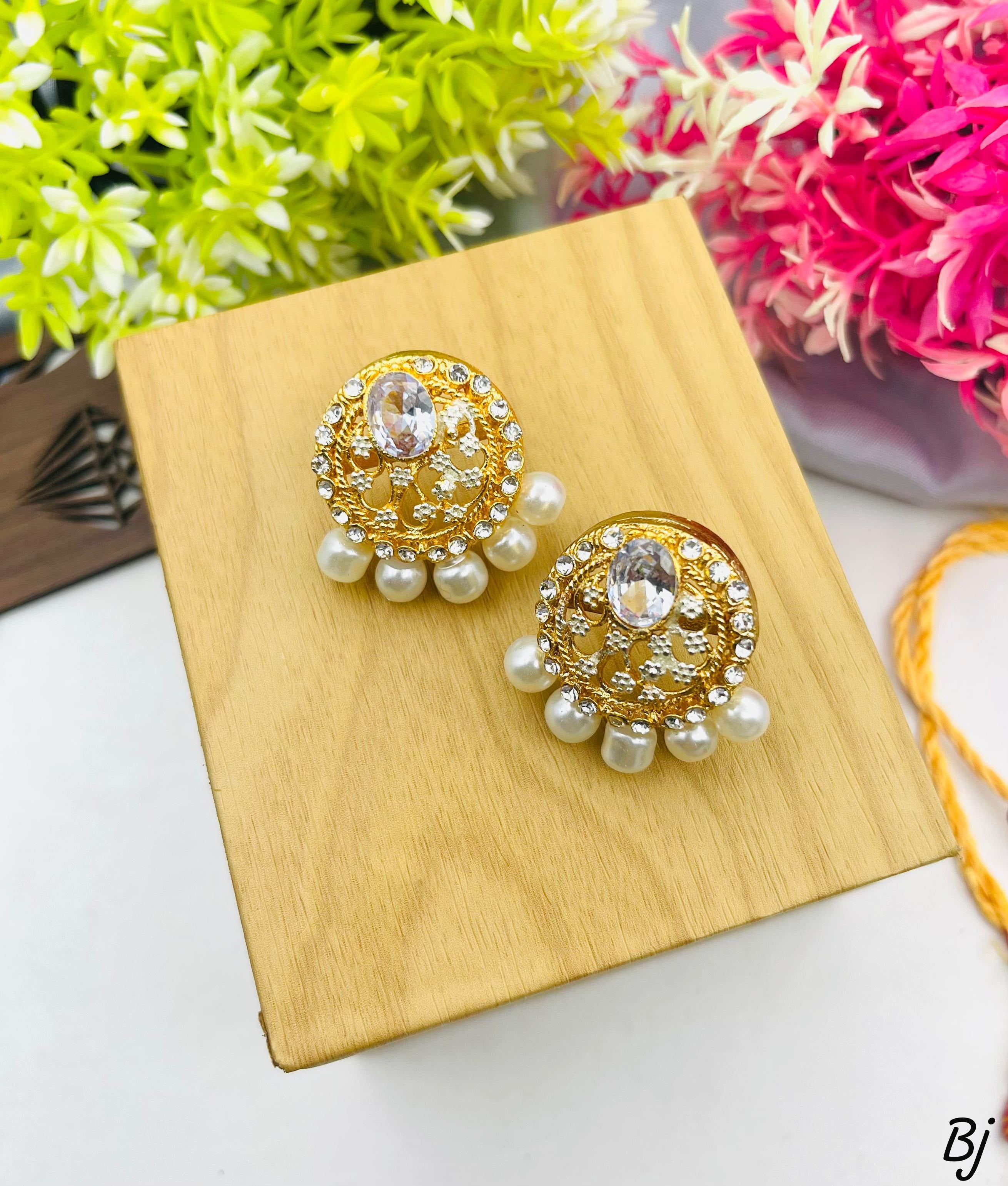 Elegant Peacock Pearl & Kundan Stud Earrings