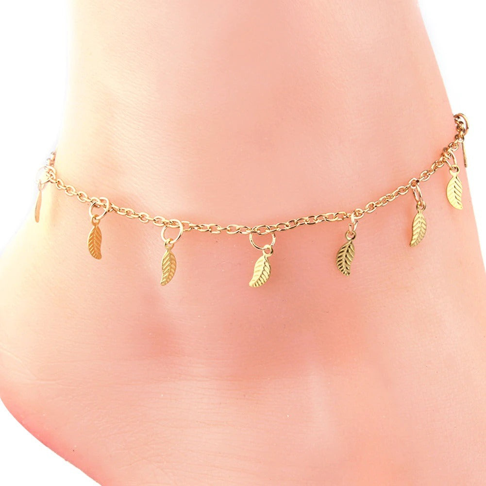 Anklet imple Golden Tone Leaf Pendant Anklet Ankle Bracelet