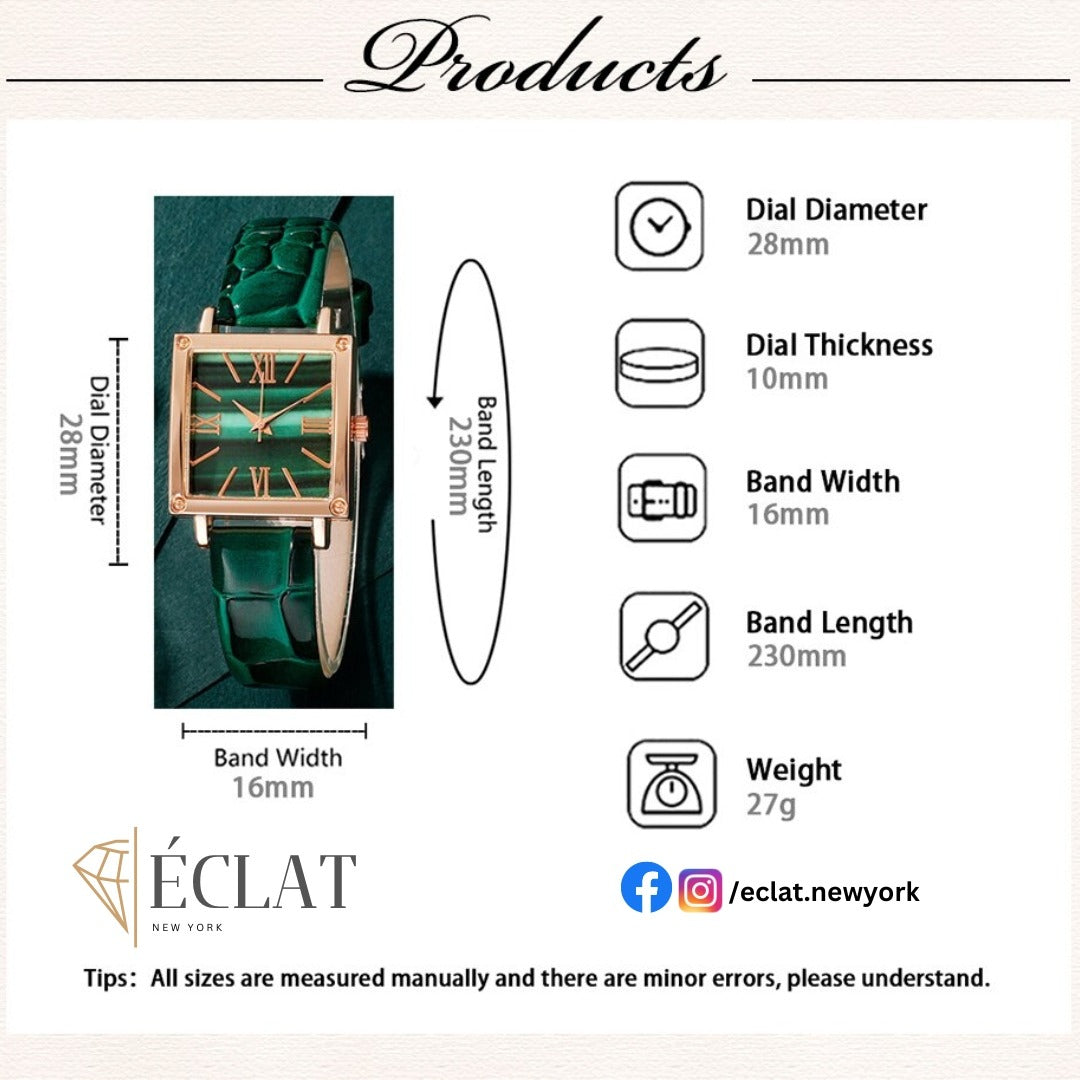 5pcs Women Watch Emerald Pendant Set Elegant Luxury Quartz Watch