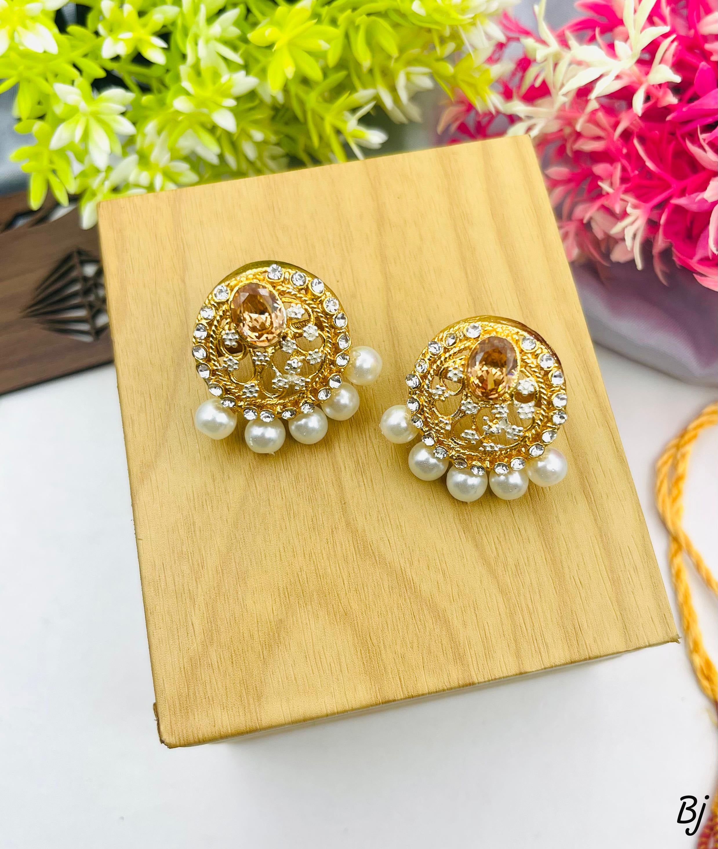 Elegant Peacock Pearl & Kundan Stud Earrings