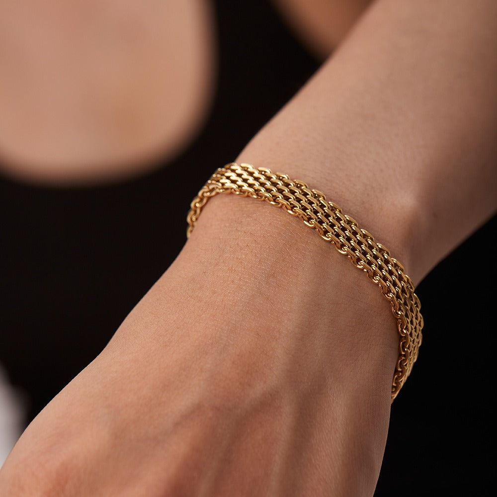 Stainless Steel Gold Plated Chunky Chain Bracelet Double Strand Adjustable Minimalist Jewelry for Women