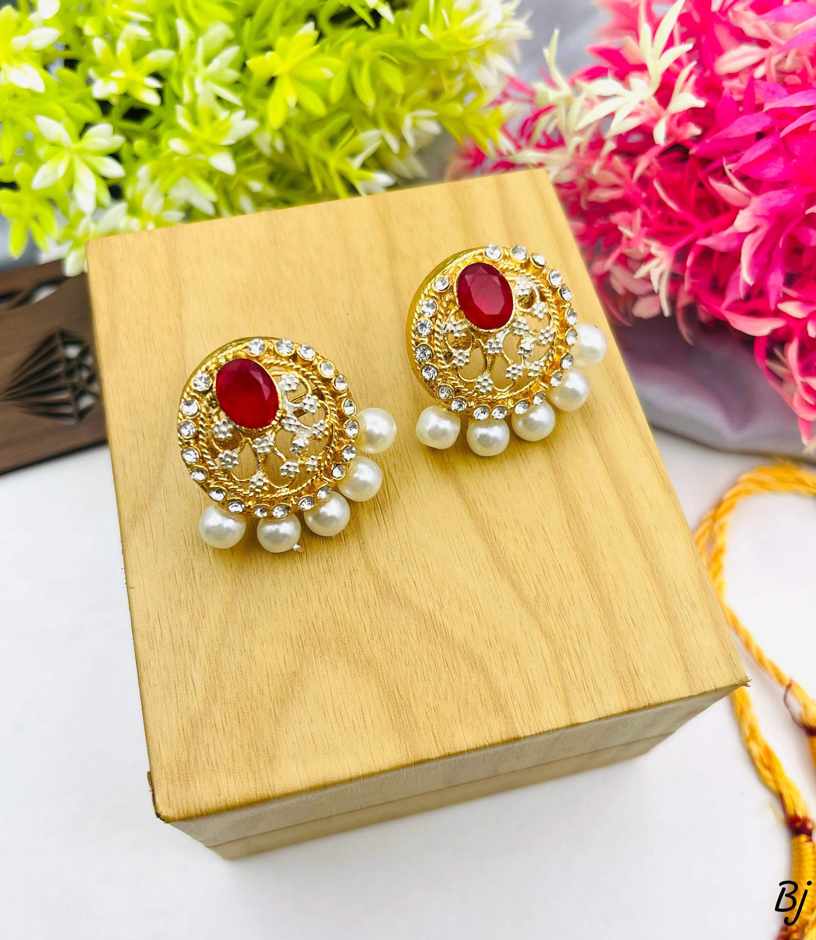 Elegant Peacock Pearl & Kundan Stud Earrings