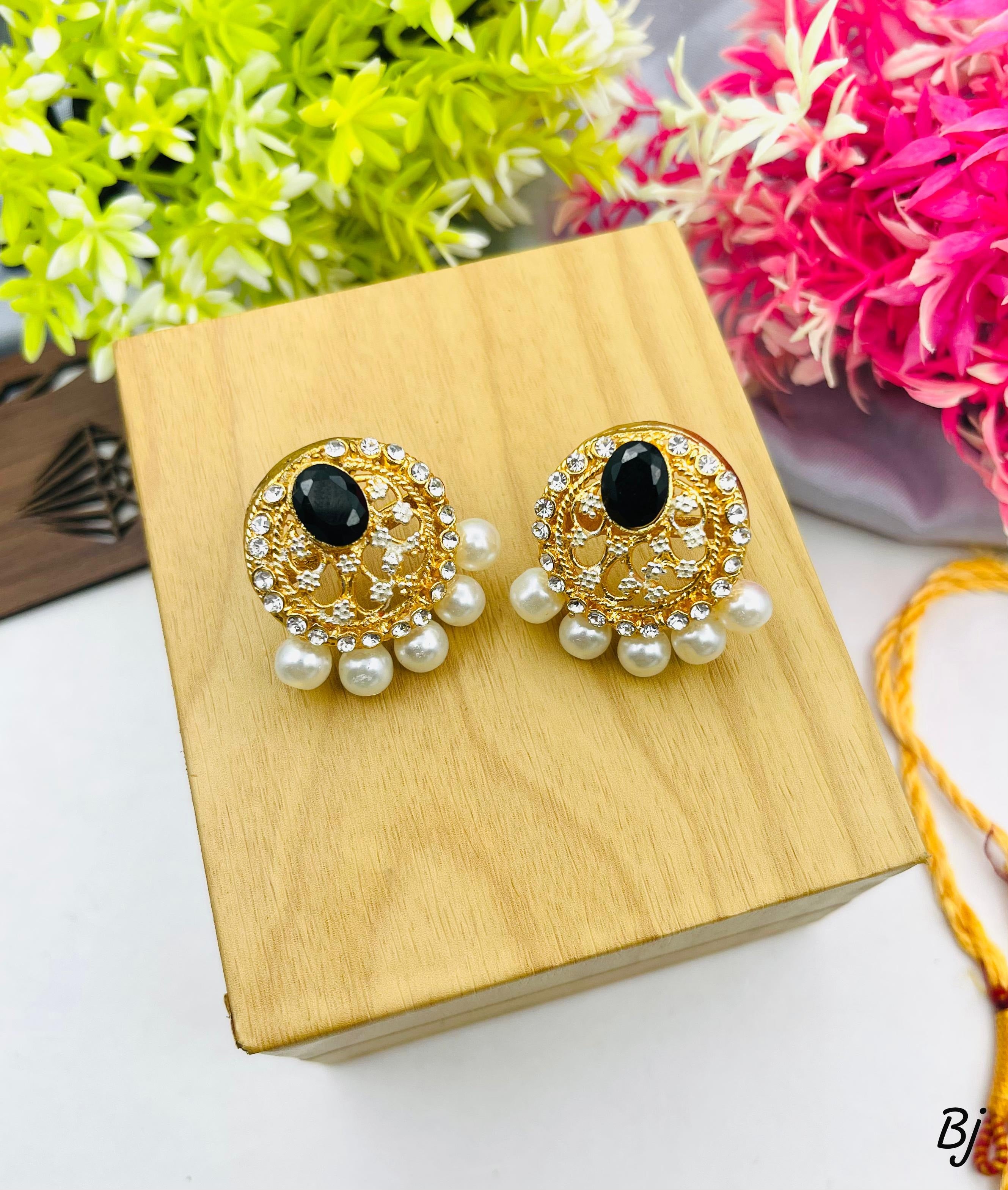 Elegant Peacock Pearl & Kundan Stud Earrings