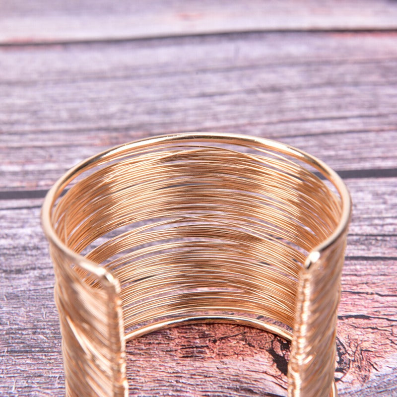 Multilayer Metal Wires Strings Open Bangle Wide Cuff Bracelet