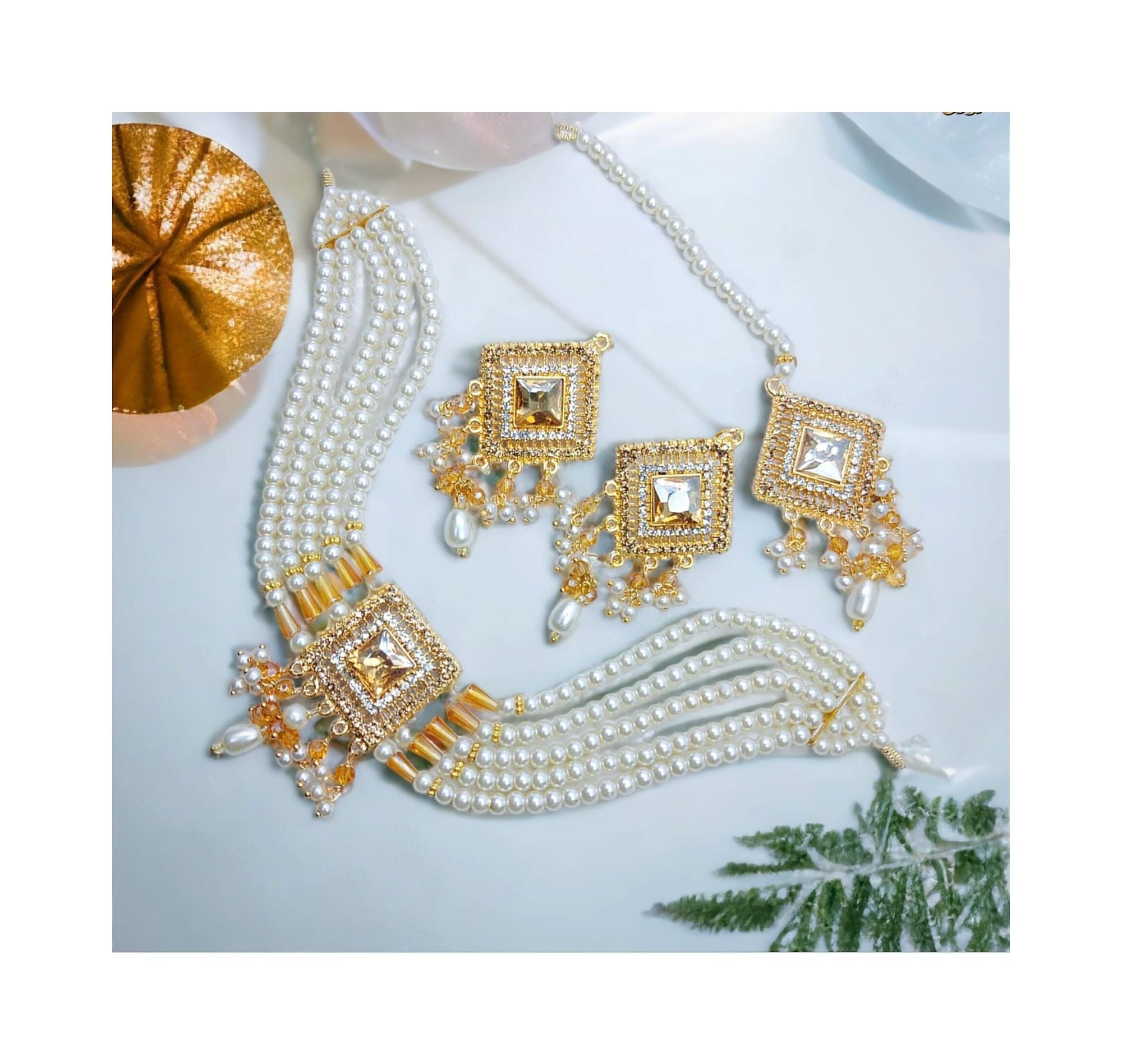 Pearl Choker Patti Set with Earrings and tika