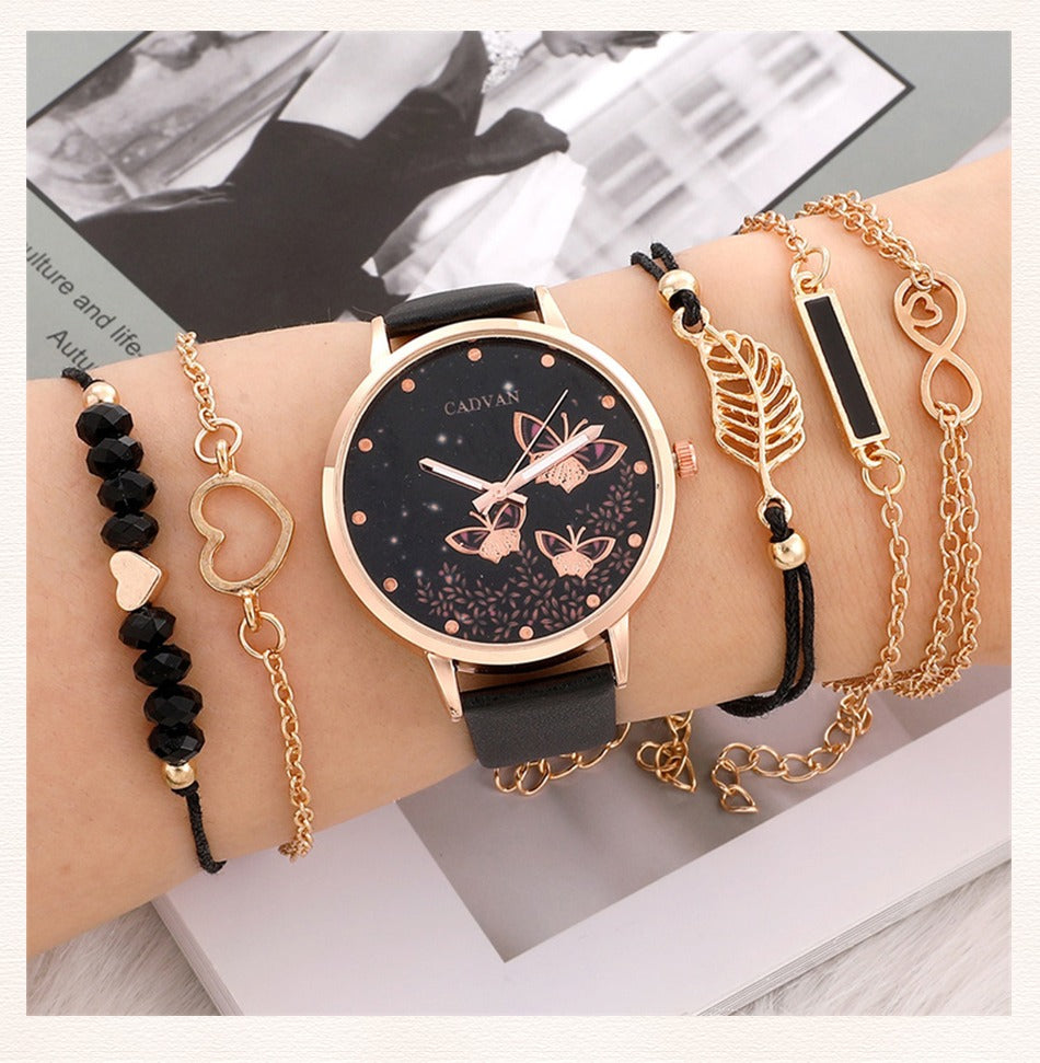 6pcs Set Womens Watches Ladies Fashion Butterfly