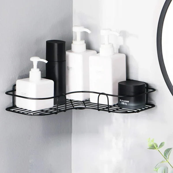 Wall Corner Rack with 2 Self-Adhesive Screws | Stainless Steel Bathroom & Kitchen Storage Shelf