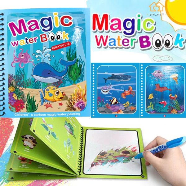 Magic Colouring Book with Water Pen | Reusable & Mess-Free Fun for Kids | Dinosaur & Cartoon Designs
